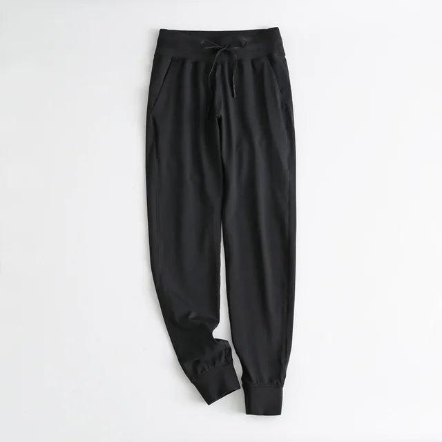 Stretch Fabric Workout Sport Joggers Pants Women Waist Drawstring Fitness Running Sweatpants with Two Side Pockets
