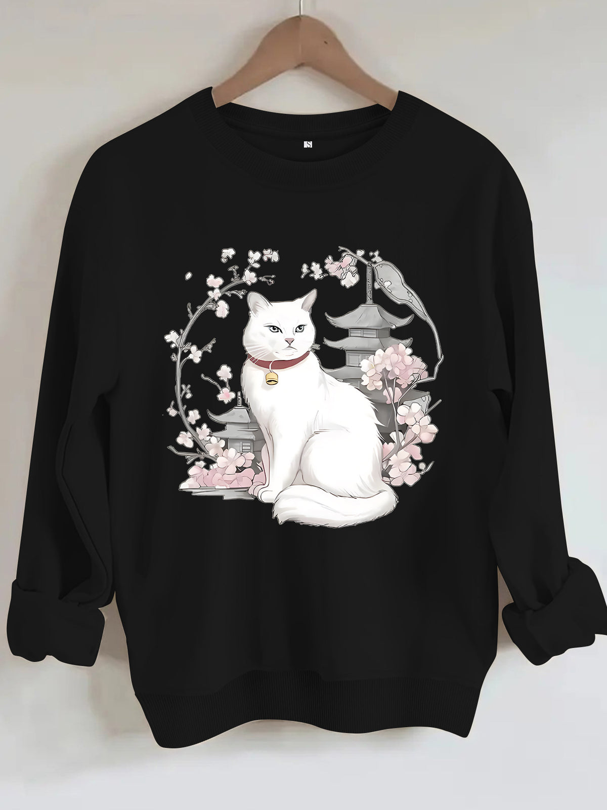 Sakura and Cat Printed Hoodie for Women