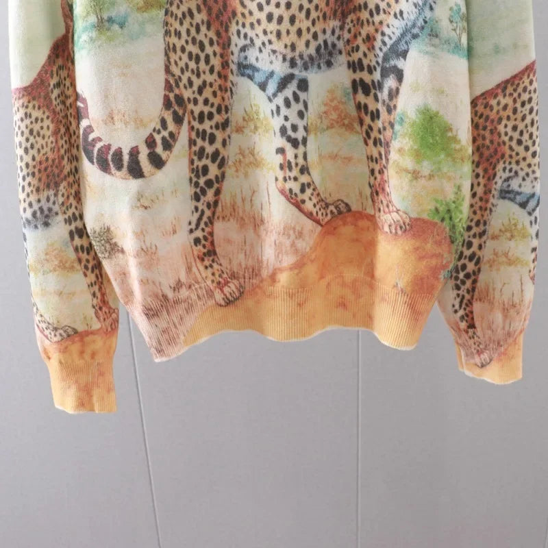 Sweaters Women Luxury Brand Jumper Knitted Sweaters Pullovers Long Sleeve Tops Animal Leopard Print Jersey Y2k Women Clothing