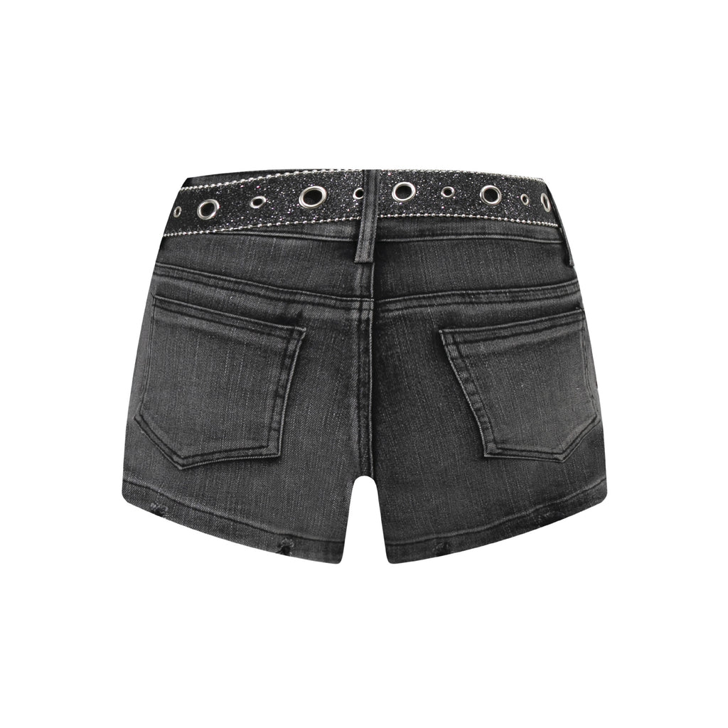 Spicy girl with low waist denim shorts for women