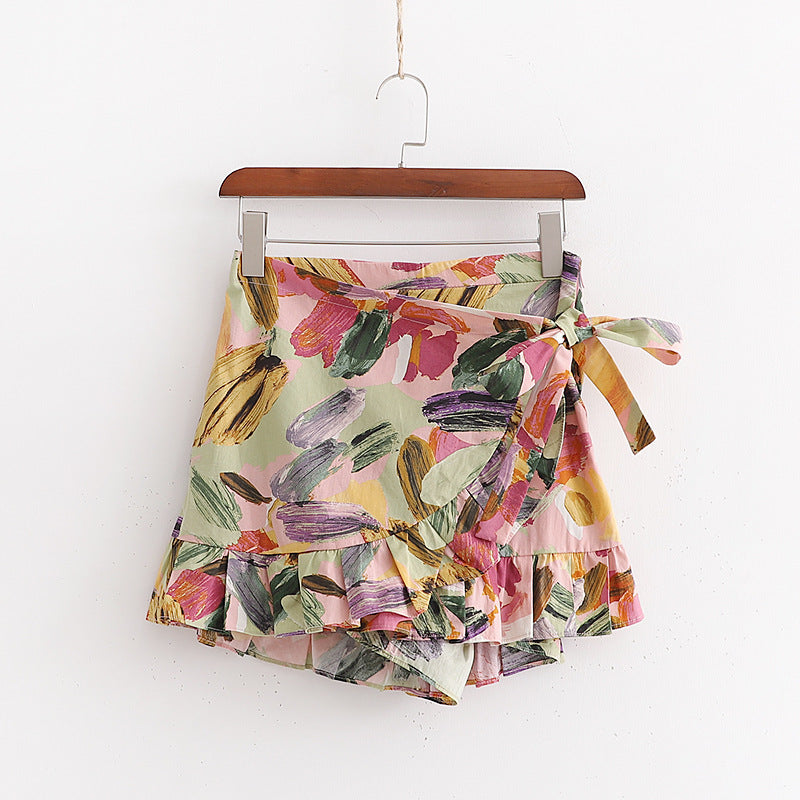 Chic Printed Shorts Dress with Bow Detail for Women
