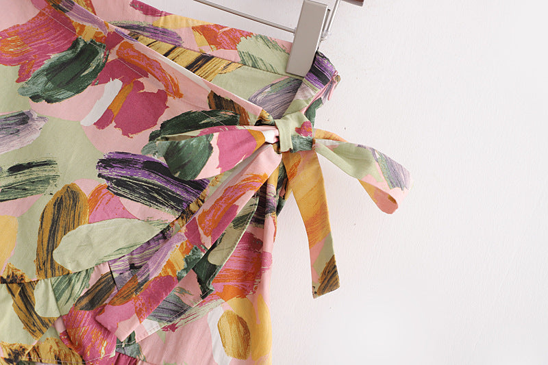 Chic Printed Shorts Dress with Bow Detail for Women