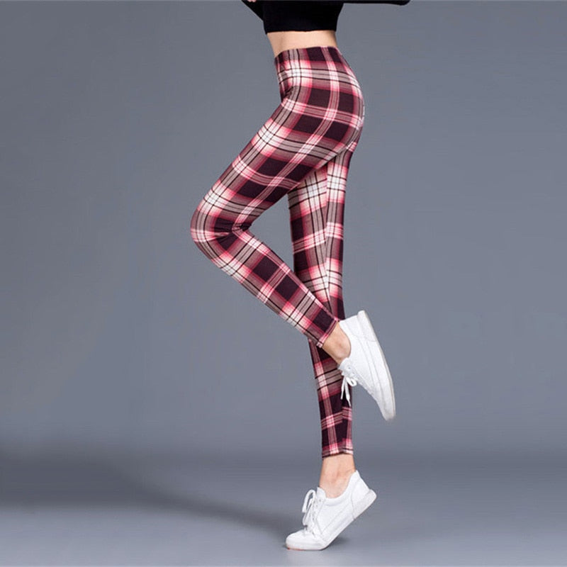 Plaid Leggings Women Sexy Pants Push Up Leggings Fashion Fitness Leggings Gym Sporting Plus Size High Waist Trousers