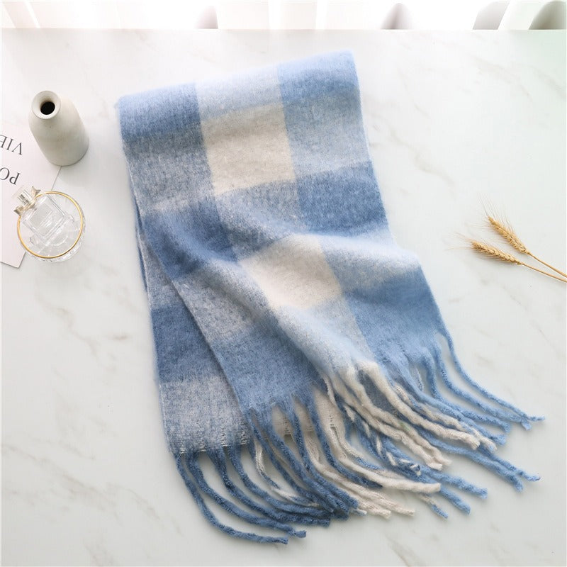 Autumn and winter scarves made of imitation cashmere, thickened and warm striped plaid scarves, women's fashion tassels, long necklaces for men and women, couples