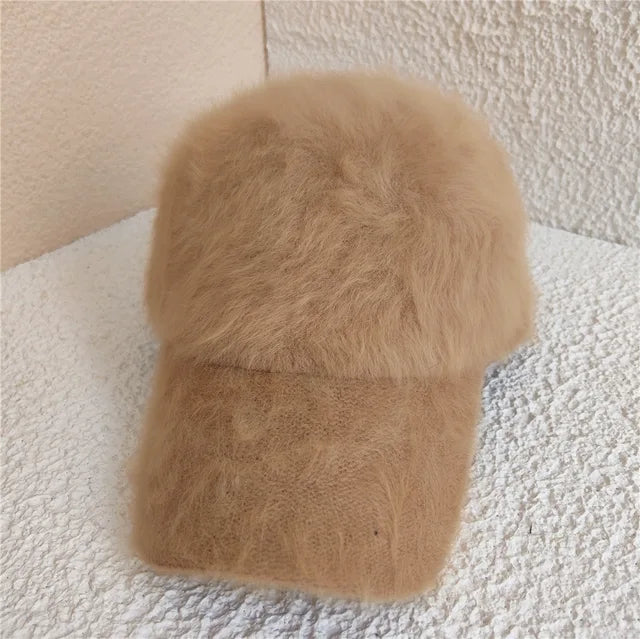 Winter soft imitation fur baseball cap for women - Solid color warm baseball caps for women, outdoor casual
