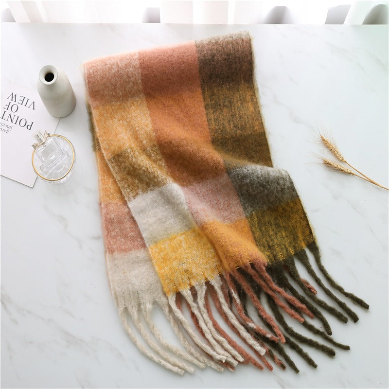 Autumn and winter scarves made of imitation cashmere, thickened and warm striped plaid scarves, women's fashion tassels, long necklaces for men and women, couples
