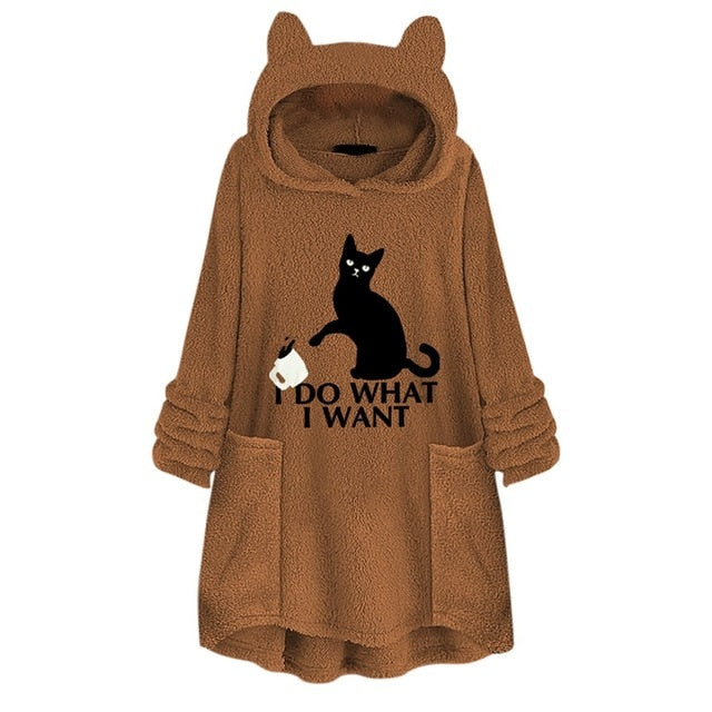 Womail Hoodie Sweatshirt Women's Winter Fleece Cat Ear Long Pocket Loose Casual Hooded Feminine Oversize Sweatshirt Plus Size