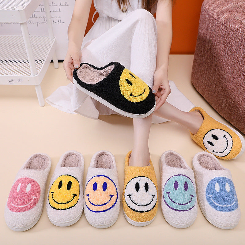Smiling Face Cotton Slippers For Men And Women, Lovers' Cotton Slippers, Cute Thick-Soled Cartoon Anti-Skid Home Slippers