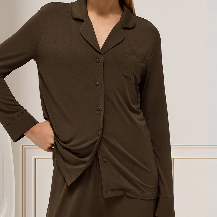 Comfortable Modal Long Sleeve amp Pants Sleepwear Set for Women, Casual Lounge Wear, Open Front Design