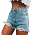 Women's high-waisted ripped tassel denim shorts