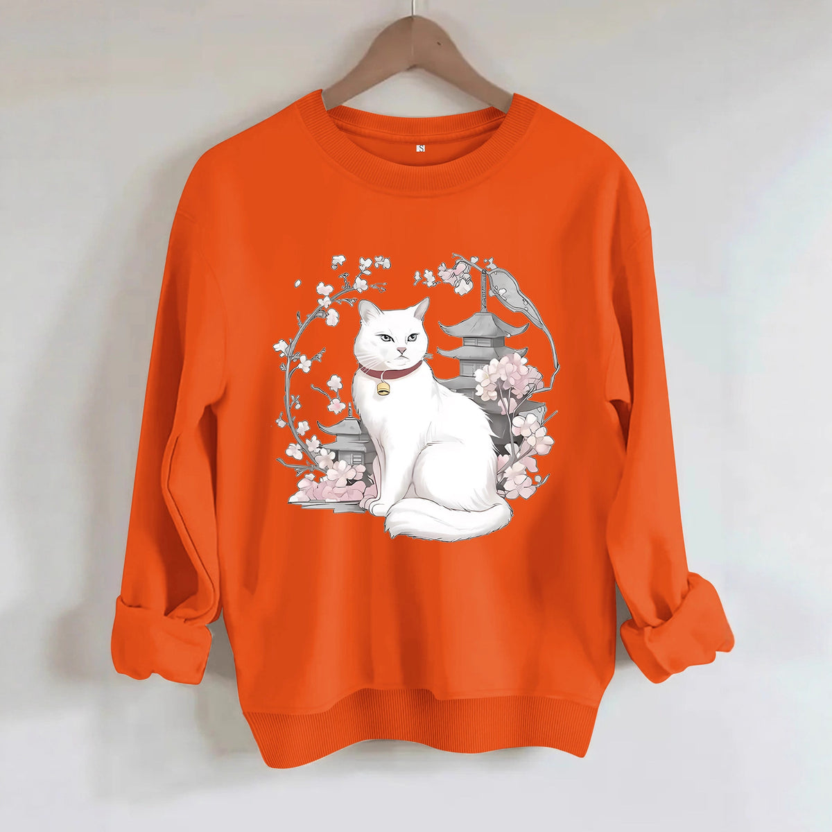 Sakura and Cat Printed Hoodie for Women