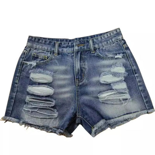 Broken hole tassel denim shorts for women