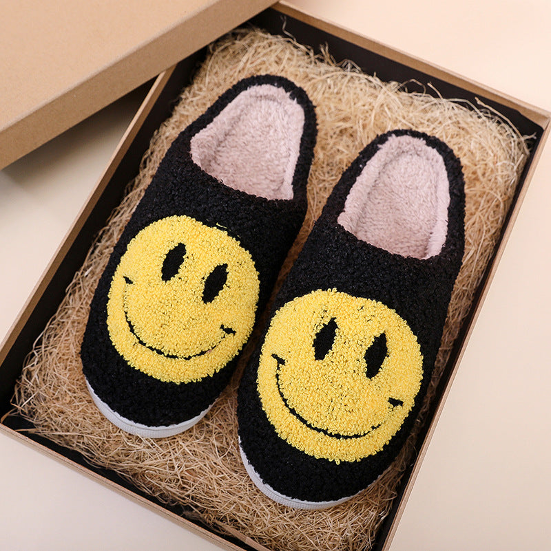 Smiling Face Cotton Slippers For Men And Women, Lovers' Cotton Slippers, Cute Thick-Soled Cartoon Anti-Skid Home Slippers
