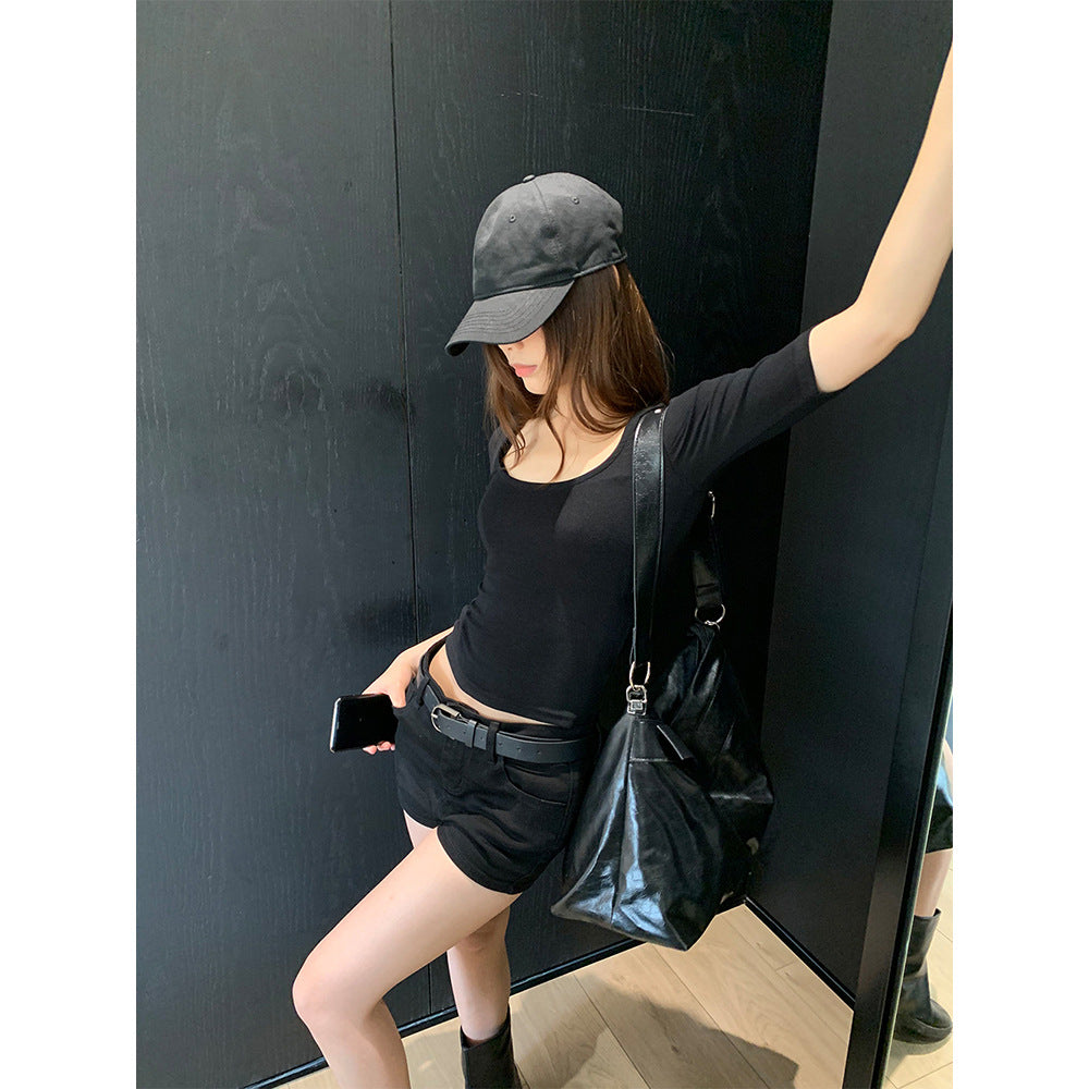 Short Design Elastic Mini Denim Shorts for Women