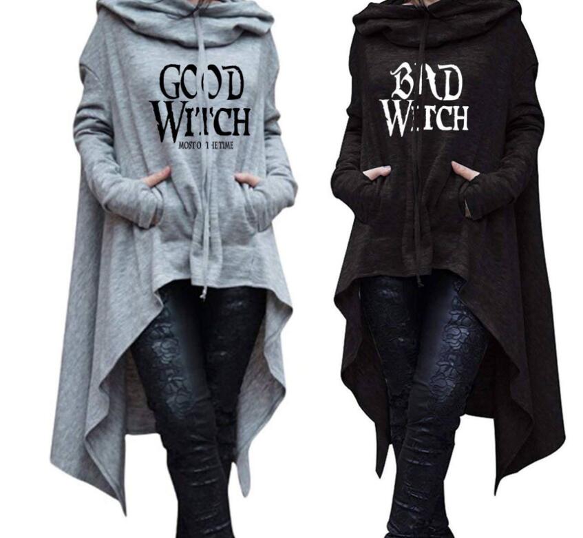 Letter Print Hoodies for Women Long Irregular Sweatshirts Hoodies