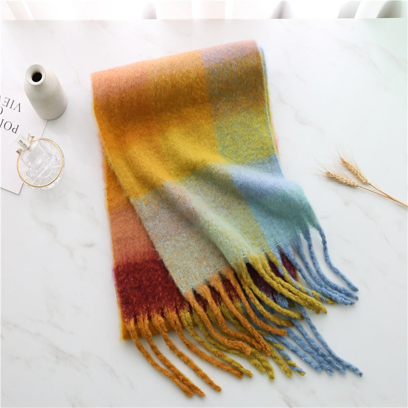 Autumn and winter scarves made of imitation cashmere, thickened and warm striped plaid scarves, women's fashion tassels, long necklaces for men and women, couples