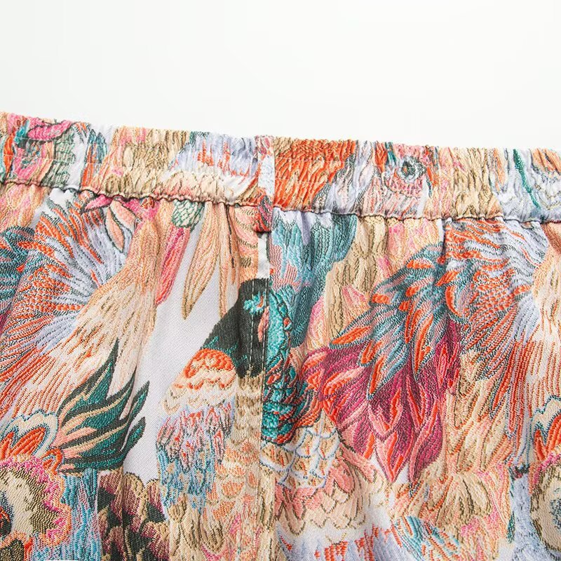 Peacock Embroidered Casual Shorts for Women