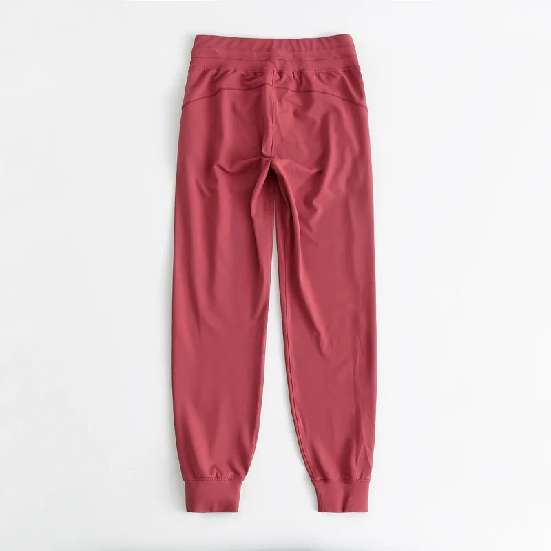 Stretch Fabric Workout Sport Joggers Pants Women Waist Drawstring Fitness Running Sweatpants with Two Side Pockets