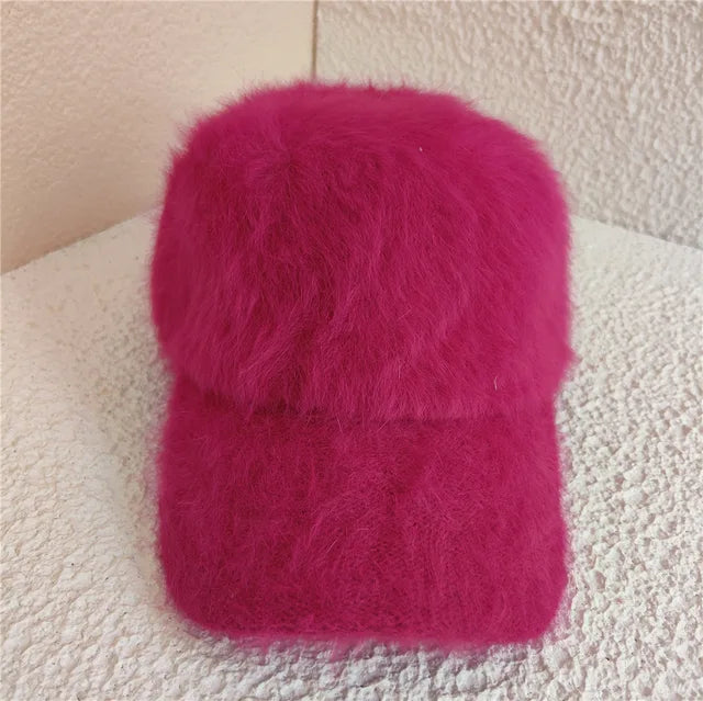 Winter soft imitation fur baseball cap women  Solid color warm baseball caps for women outdoor Casual