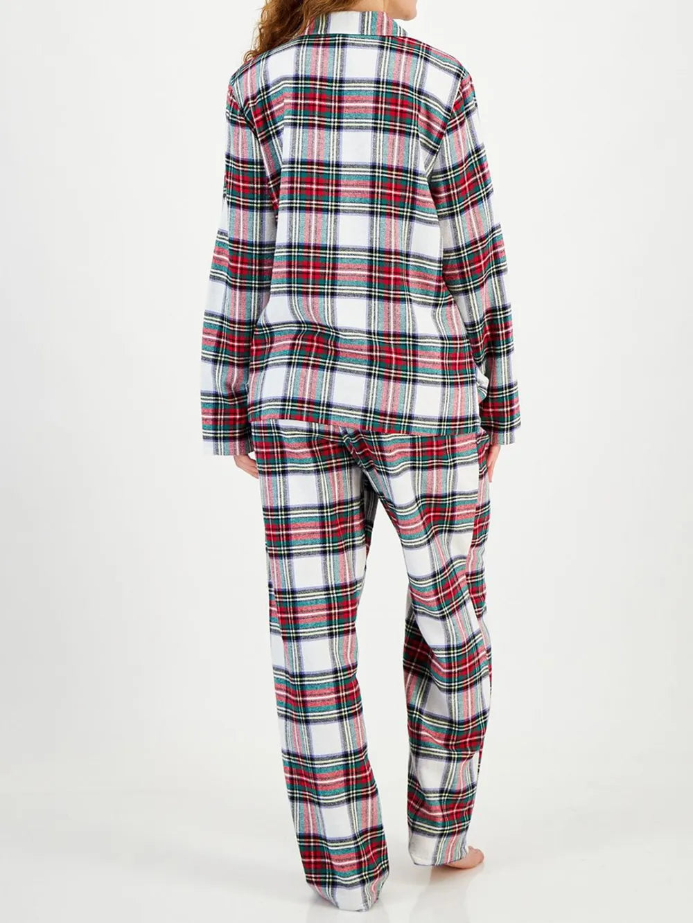 Plaid Collared Neck Button-Up Top and Pants Lounge Set
