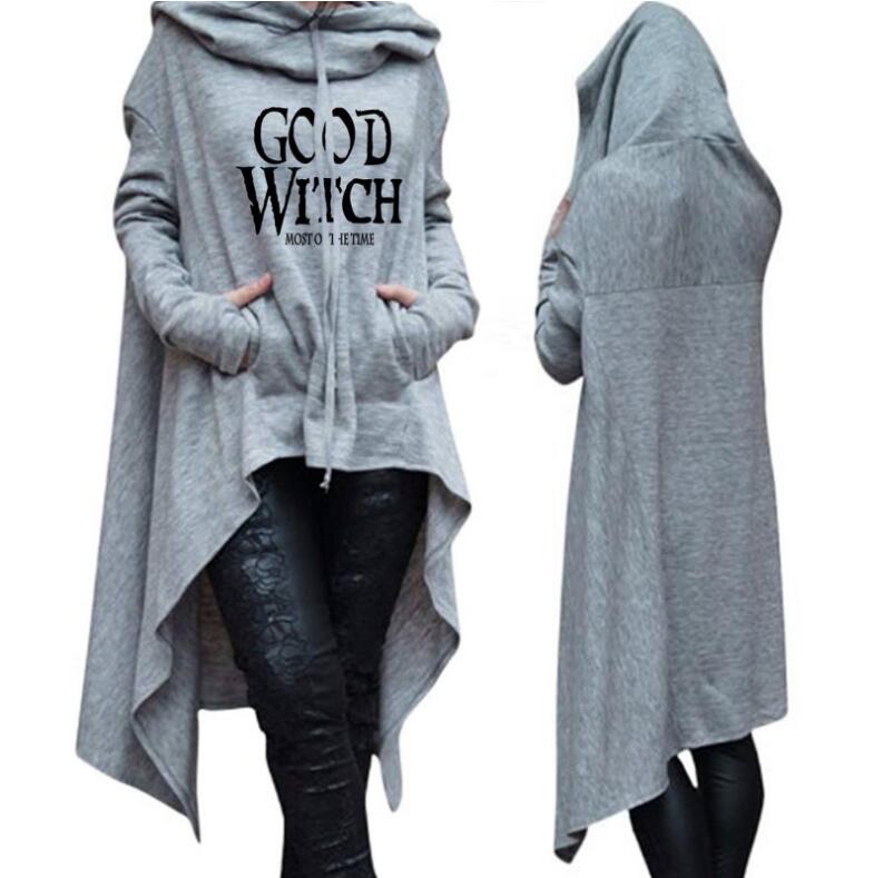 Letter Print Hoodies for Women Long Irregular Sweatshirts Hoodies