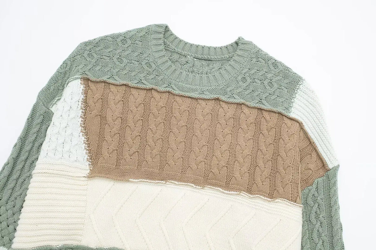 Color Patchwork Sweaters for Women Pullover Oversize Sweater Woman Long Sleeve Knitted Sweater Women Autumn Jerseys
