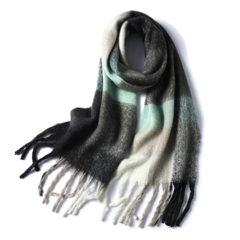 Autumn and winter scarves made of imitation cashmere, thickened and warm striped plaid scarves, women's fashion tassels, long necklaces for men and women, couples
