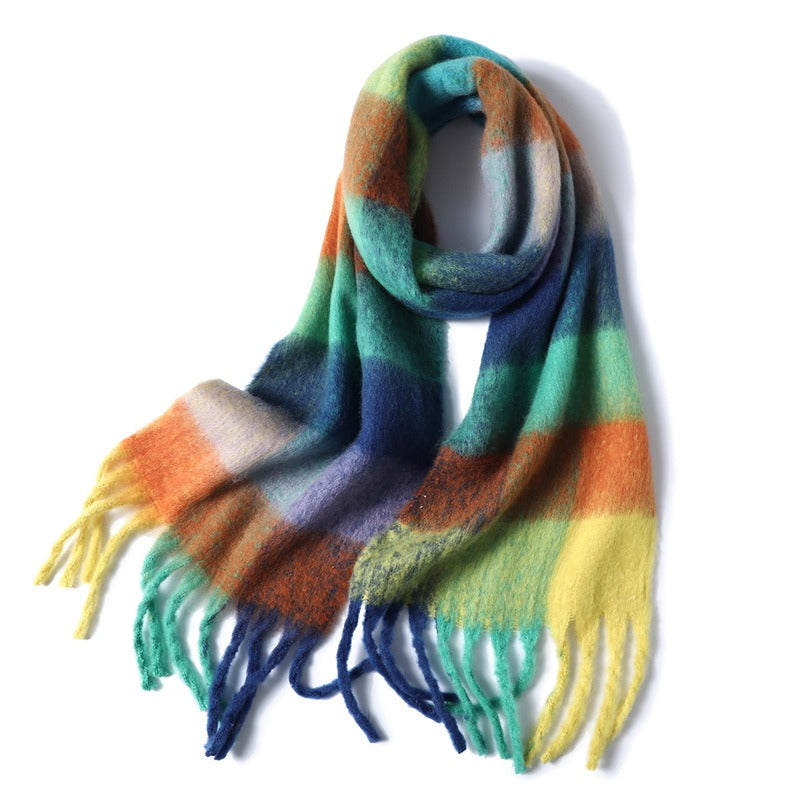 Autumn and winter scarves made of imitation cashmere, thickened and warm striped plaid scarves, women's fashion tassels, long necklaces for men and women, couples