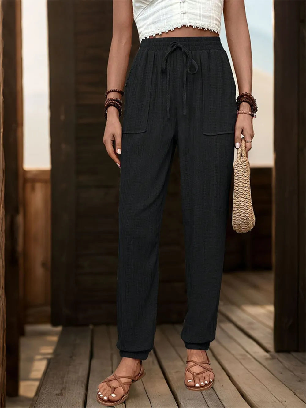 Perfee Textured High-Waist Joggers