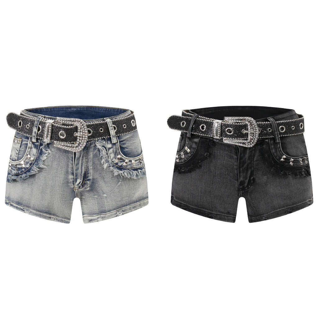 Spicy girl with low waist denim shorts for women