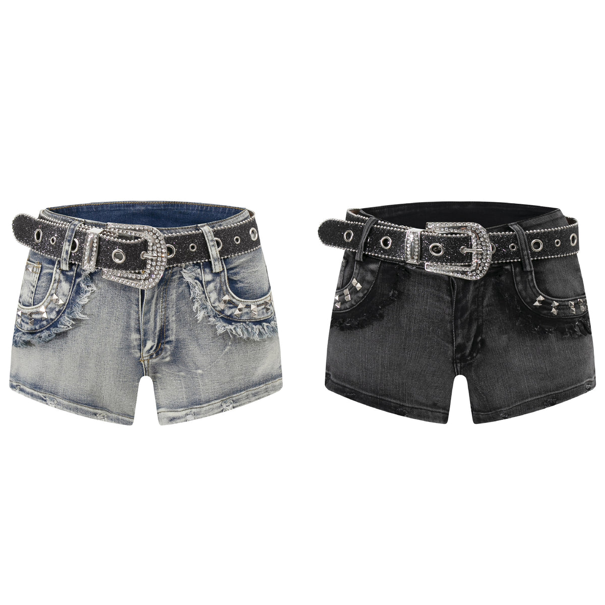 Spicy girl with low waist denim shorts for women
