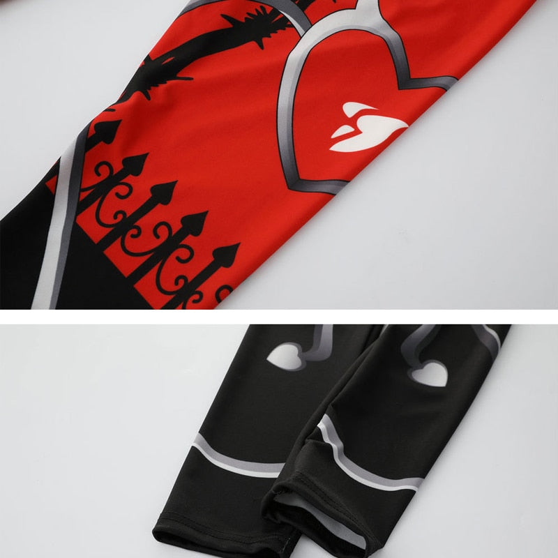 Sexy Heart Print Leggings Women Red Black Patchwork Sporting Pants Fashion Printed Women's Fitness Leggings