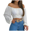 Hot Selling Women's Off-Shoulder Cross Tie Long-Sleeved Top in Europe and America