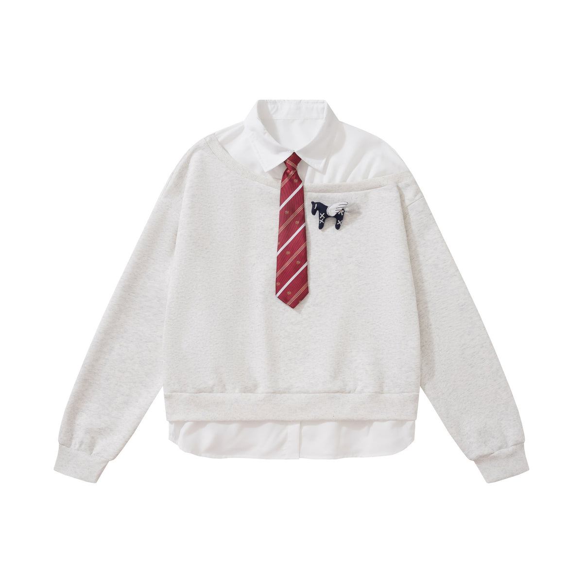 Retro puppy embroidery fake two hoodies for women