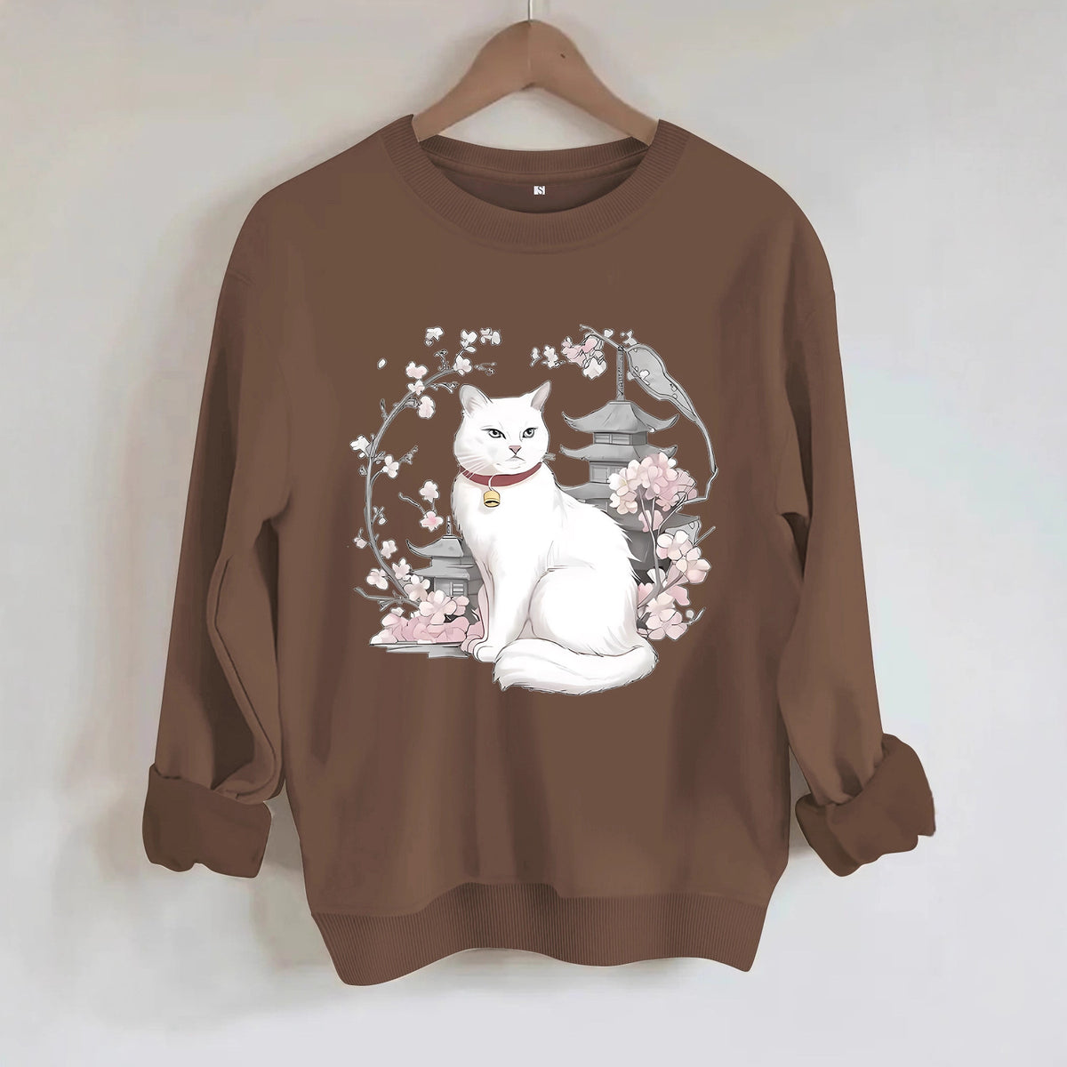 Sakura and Cat Printed Hoodie for Women