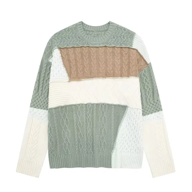 Color Patchwork Sweaters for Women Pullover Oversize Sweater Woman Long Sleeve Knitted Sweater Women Autumn Jerseys
