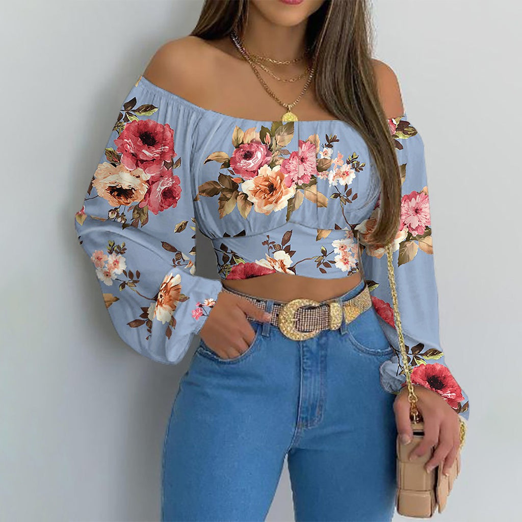 Hot Selling Women's Off-Shoulder Cross Tie Long-Sleeved Top in Europe and America