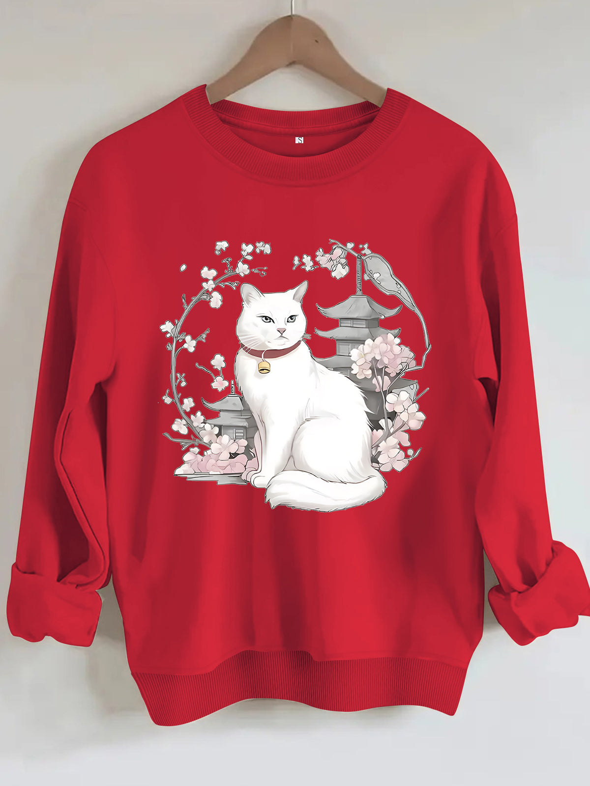 Sakura and Cat Printed Hoodie for Women