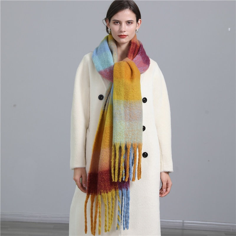 Autumn and winter scarves made of imitation cashmere, thickened and warm striped plaid scarves, women's fashion tassels, long necklaces for men and women, couples