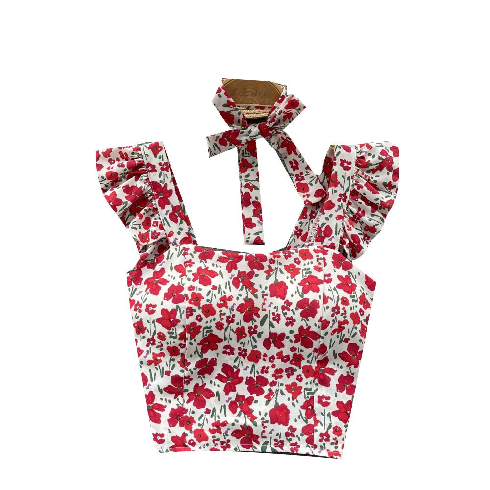 Summer Fresh Slim Fit Short Versatile Holiday Style Strap Top for Womens Unique Sexy Spicy Girls Small Shirt with Chest Pads