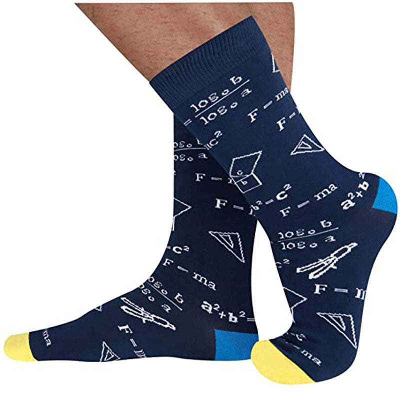 Colorful Mathematical Formula Problem Solving Printed Men's Cotton Socks