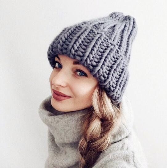 Women's Winter Hat, New Autumn Faux Fur, Warm Knitted Beanie for Girls, Women's Chunky Thick Stretchy Hats