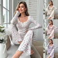 Floral Long Sleeve Long Pants Pajama Set, Casual Fashionable Lounge Wear for Home and Outing