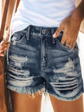 Broken hole tassel denim shorts for women