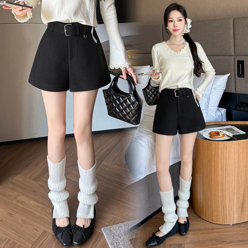 Casual High-Waisted Woolen Shorts for Women