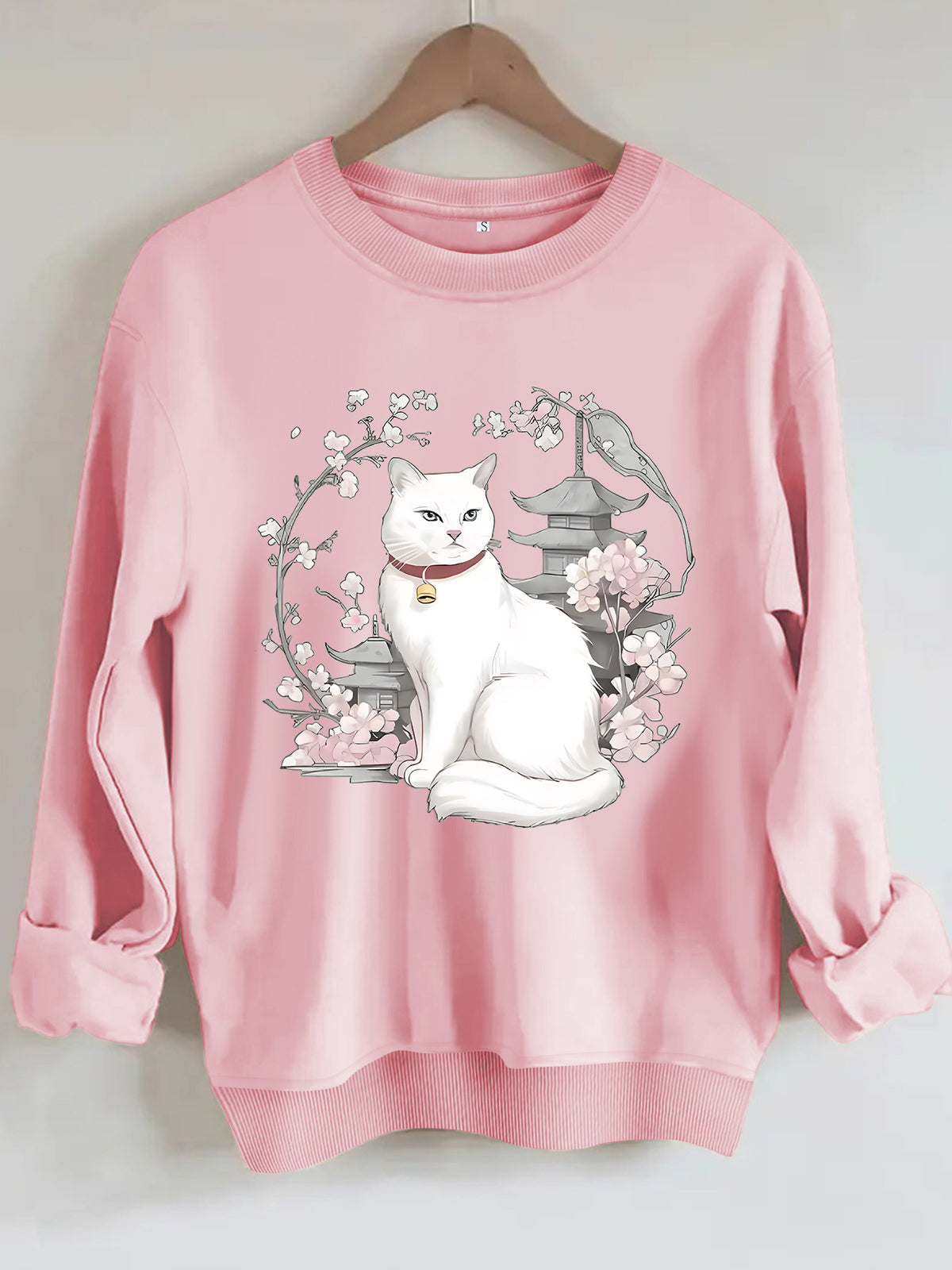 Sakura and Cat Printed Hoodie for Women