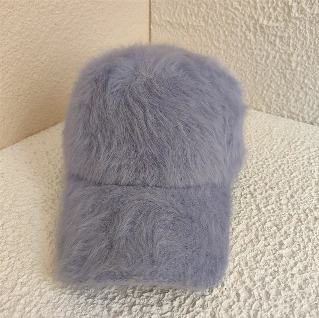 Winter soft imitation fur baseball cap for women - Solid color warm baseball caps for women, outdoor casual