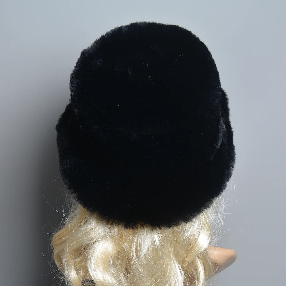 New Style Faux Rabbit Fur Hats Super Soft Women Winter Hat Cotton Lining Warm Russian Fashion Ski Beanies Plush Solid Color