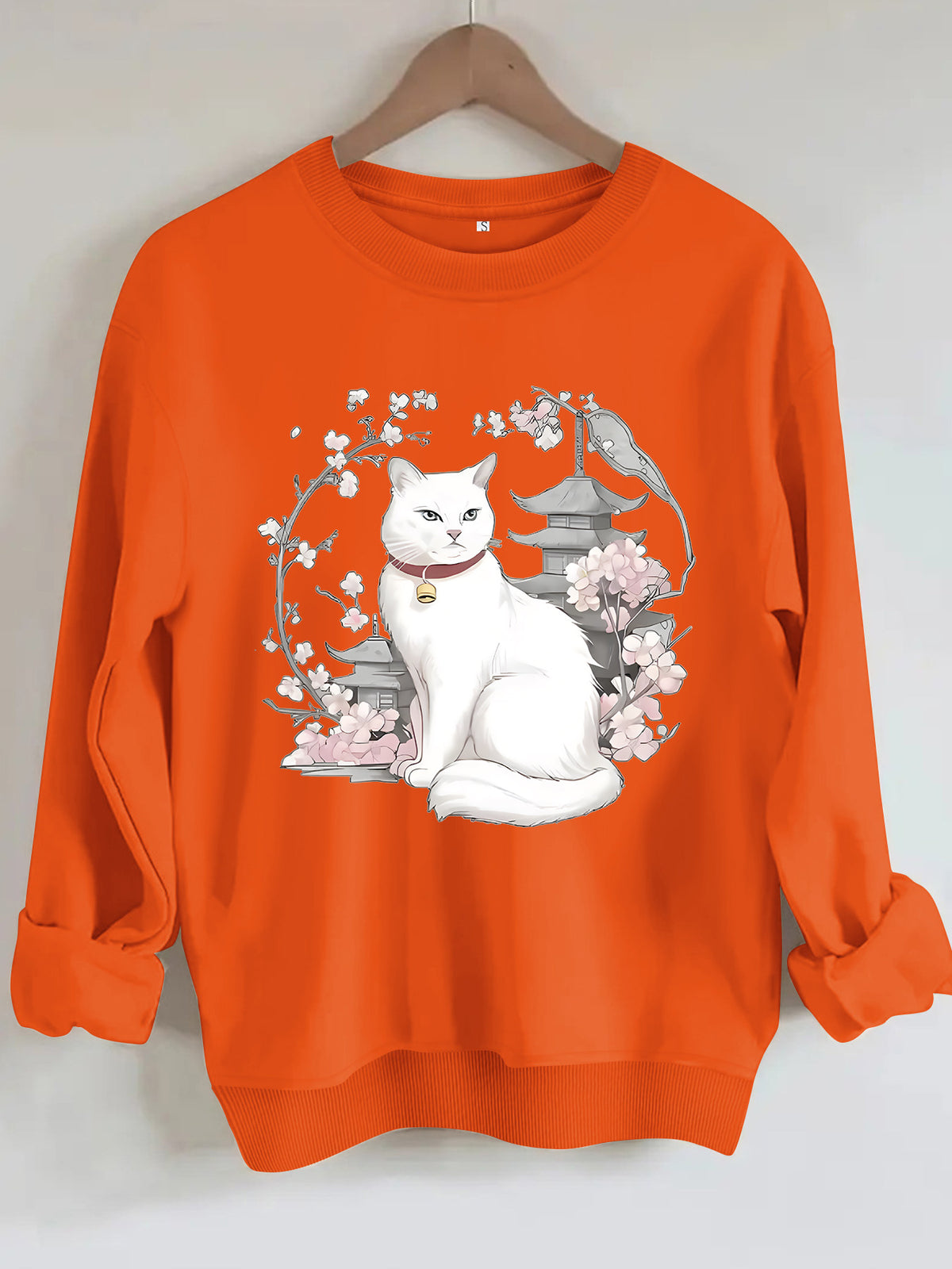 Sakura and Cat Printed Hoodie for Women