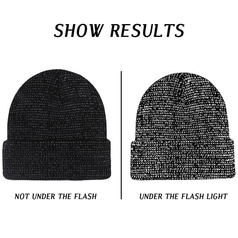 Warm Women's Reflective Beanie Hat Black Grey Winter Autumn Knitted Hat Winter Cap Women's Hats Women's Hat